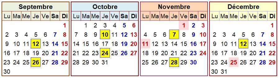 Calendrier Septembre Decembre